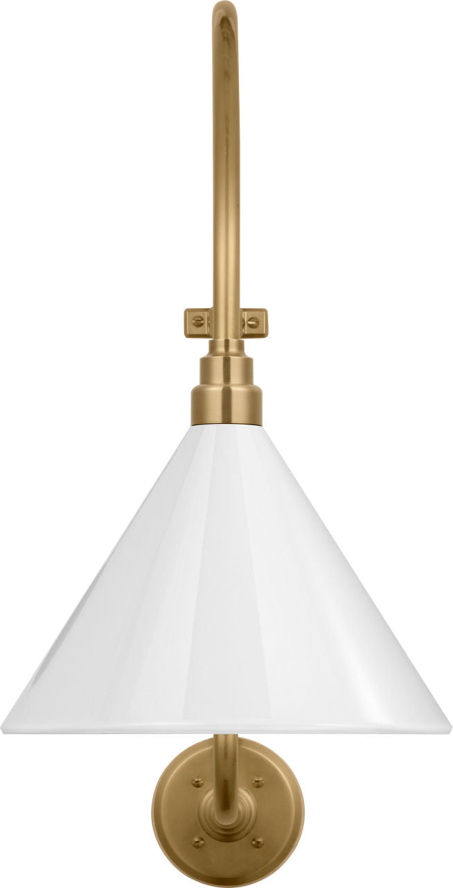 Academy 15" Larrabee Barn Light | Hand-Rubbed Antique Brass | 12.5 | 12.5" White Conical Savannah Shade