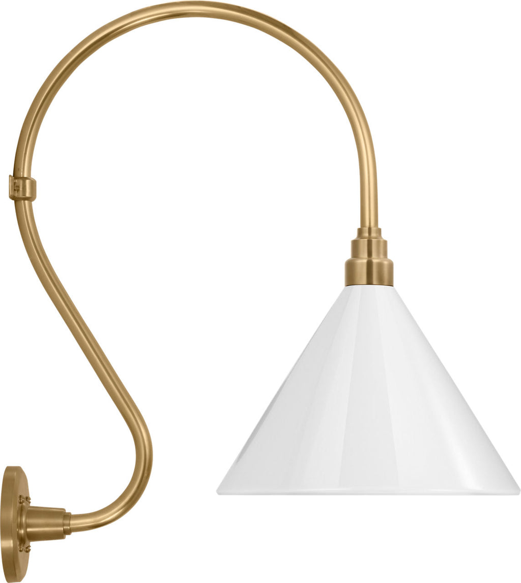 Academy 15" Larrabee Barn Light | Hand-Rubbed Antique Brass | 12.5 | 12.5" White Conical Savannah Shade