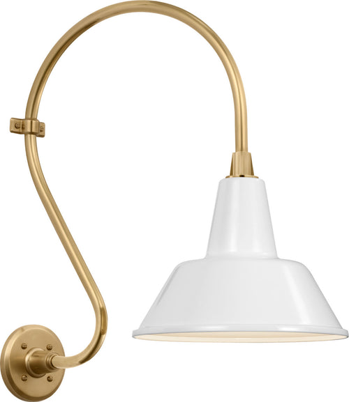 Academy 15" Larrabee Barn Light | Hand-Rubbed Antique Brass | 12.5 | 12.5" White Bowers Shade