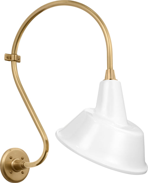 Academy 15" Larrabee Barn Light | Hand-Rubbed Antique Brass | 12.5 | 12.5" White Tilted Bowers Shade