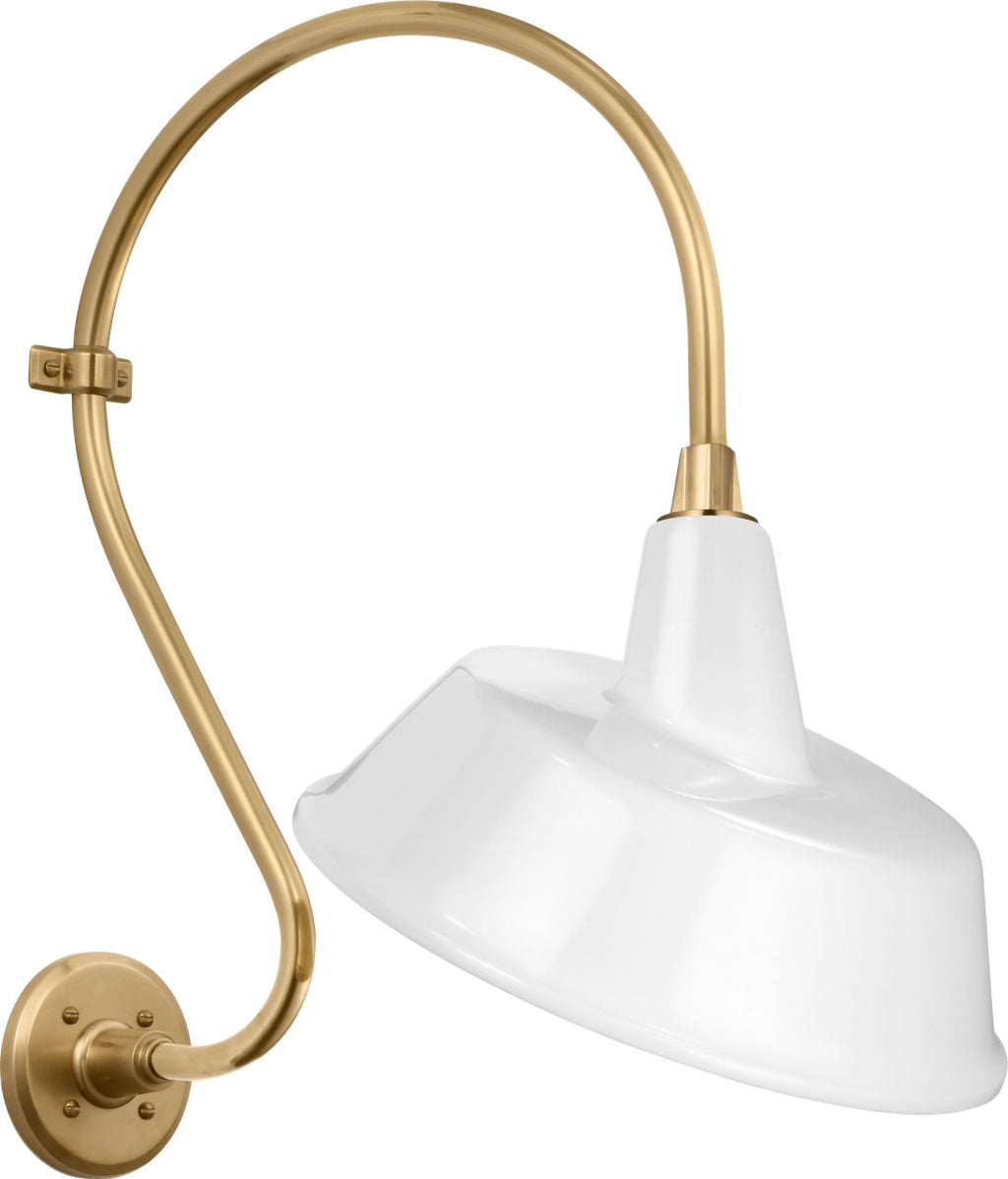 Academy 15" Larrabee Barn Light | Hand-Rubbed Antique Brass | 16 | 16" White Tilted Bowers Shade