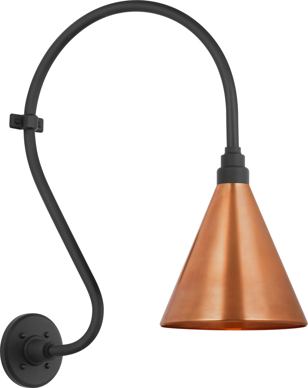 Academy 15" Larrabee Barn Light | Matte Black | 9 | 9" Soft Copper Conical Savannah Shade