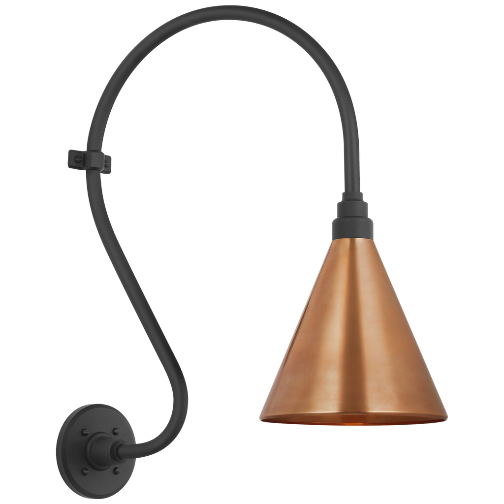 Academy 15" Larrabee Barn Light | Matte Black | 9 | 9" Soft Copper Conical Savannah Shade