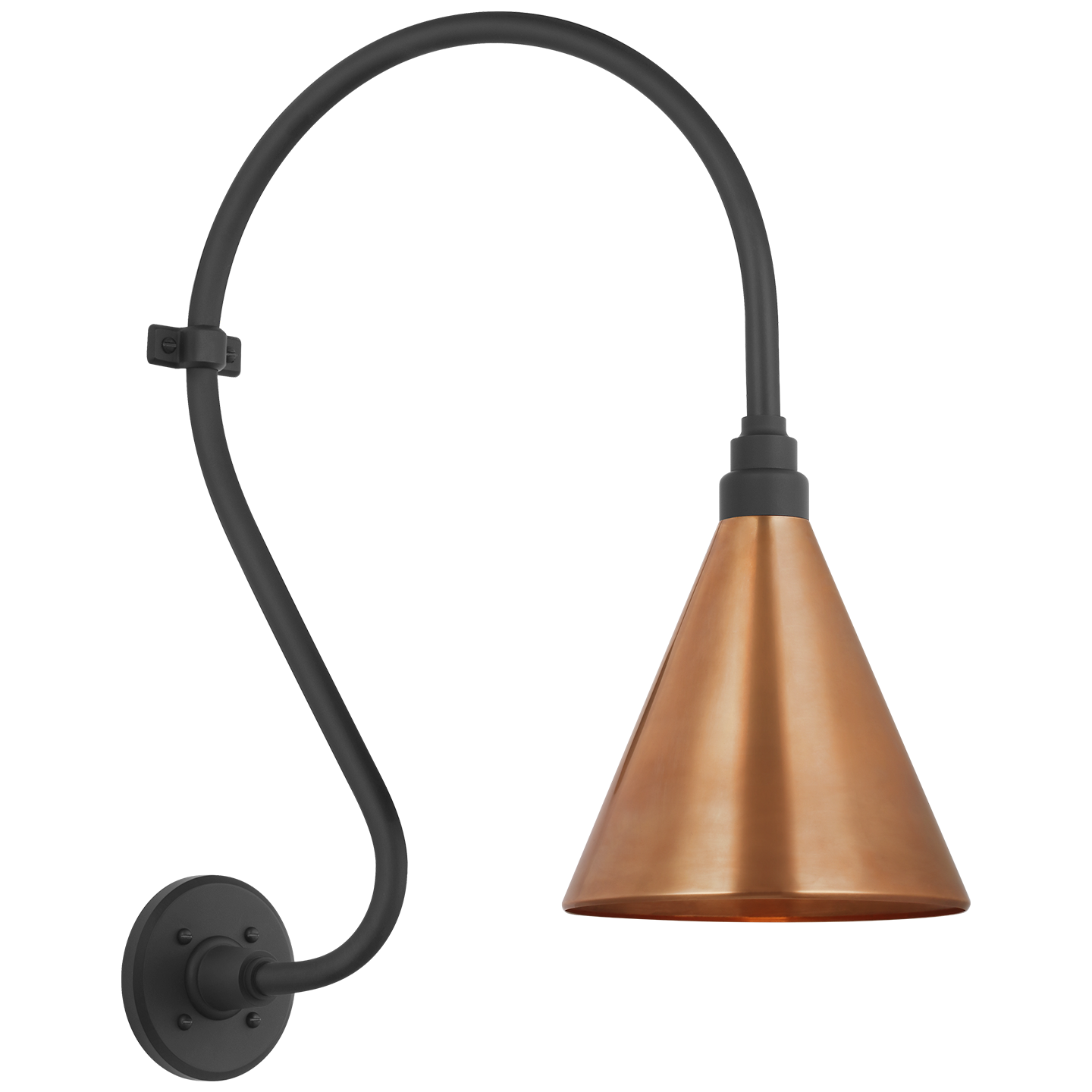 Academy 15" Larrabee Barn Light | Matte Black | 9 | 9" Soft Copper Conical Savannah Shade
