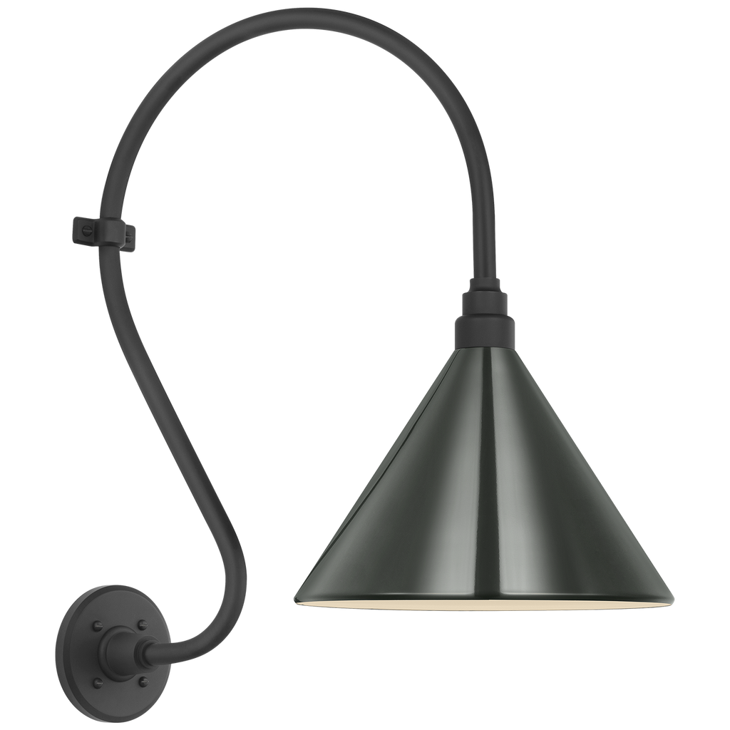 Academy 15" Larrabee Barn Light | Matte Black | 12.5 | 12.5" Green Conical Savannah Shade