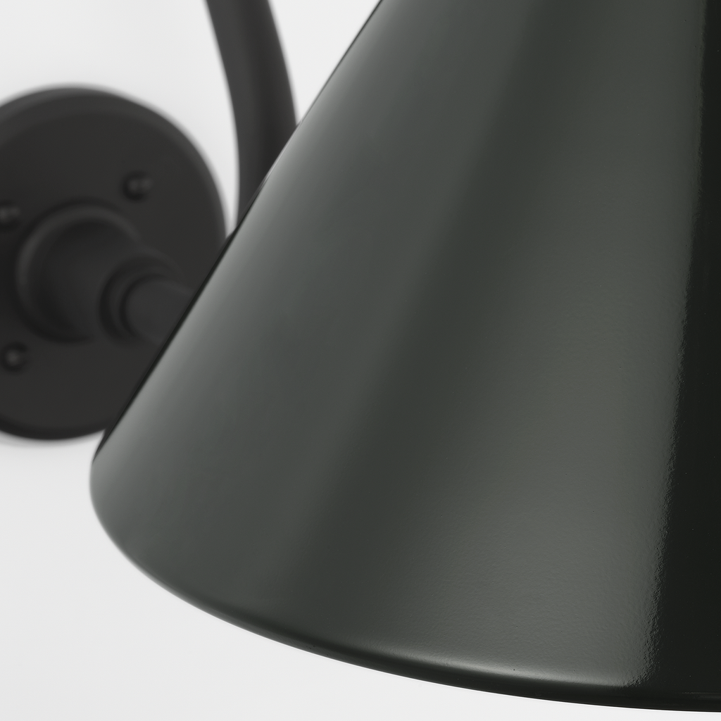 Academy 15" Larrabee Barn Light | Matte Black | 12.5 | 12.5" Green Conical Savannah Shade