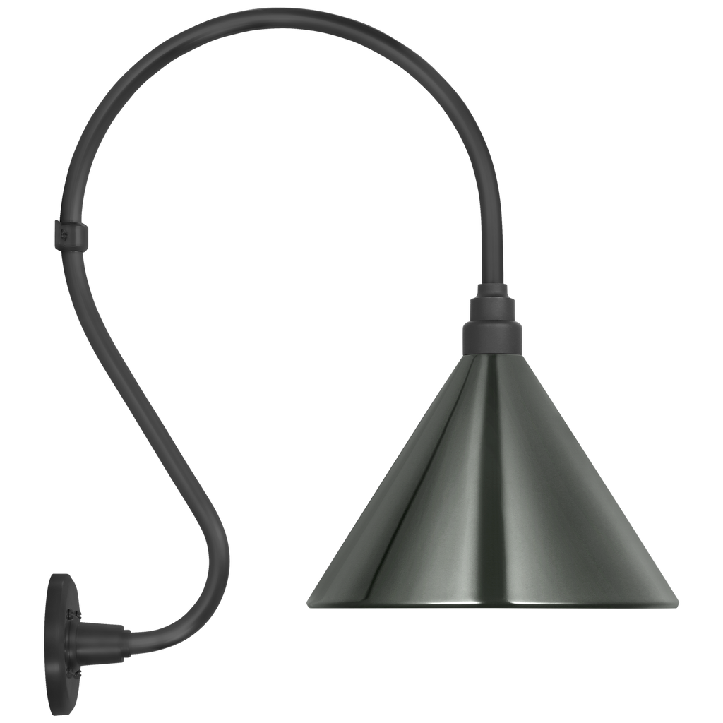 Academy 15" Larrabee Barn Light | Matte Black | 12.5 | 12.5" Green Conical Savannah Shade