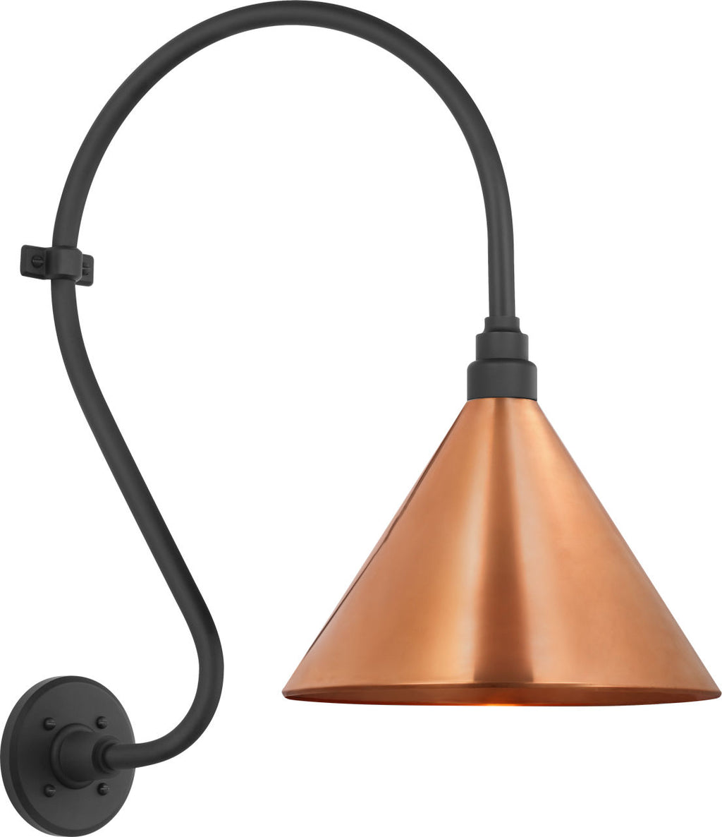 Academy 15" Larrabee Barn Light | Matte Black | 12.5 | 12.5" Soft Copper Conical Savannah Shade