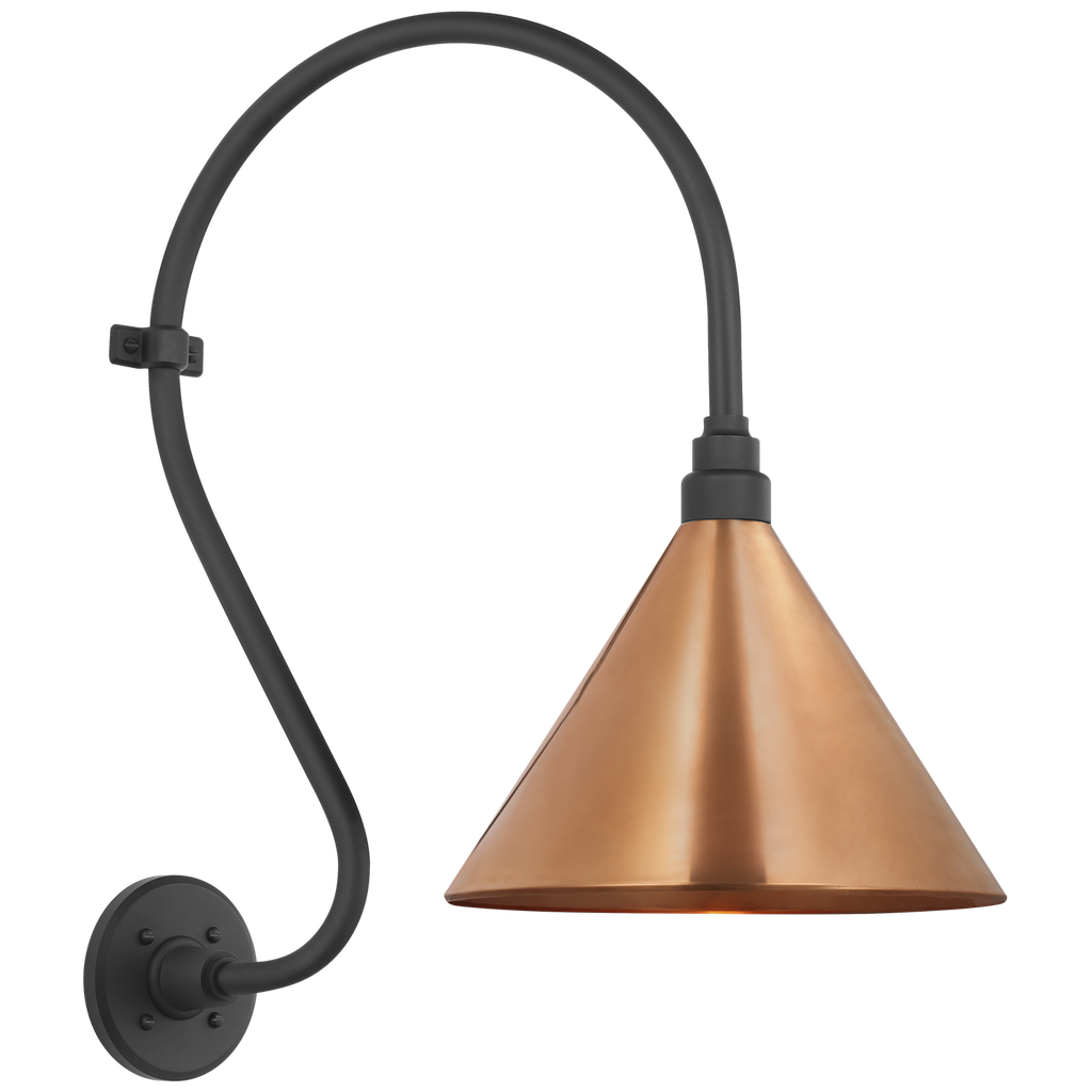 Academy 15" Larrabee Barn Light | Matte Black | 12.5 | 12.5" Soft Copper Conical Savannah Shade