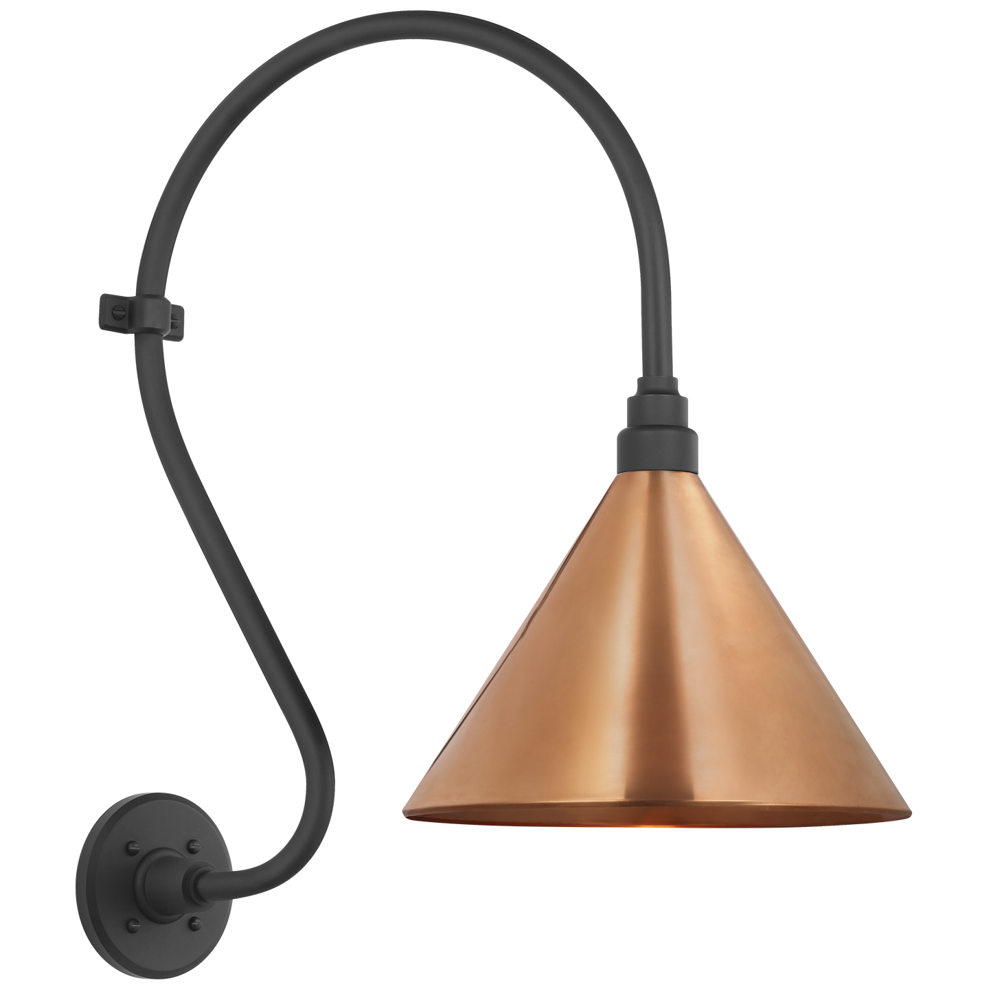 Academy 15" Larrabee Barn Light | Matte Black | 12.5 | 12.5" Soft Copper Conical Savannah Shade