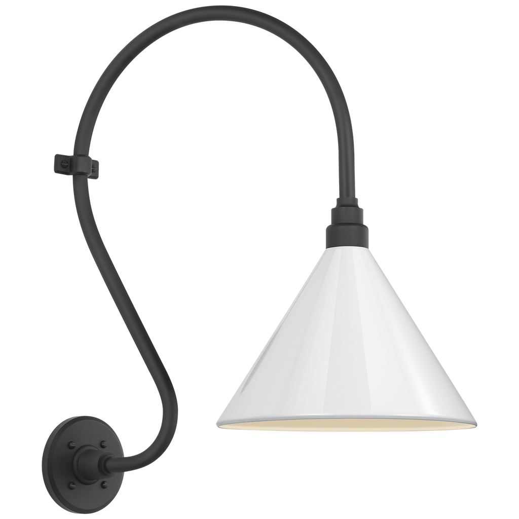 Academy 15" Larrabee Barn Light | Matte Black | 12.5 | 12.5" White Conical Savannah Shade