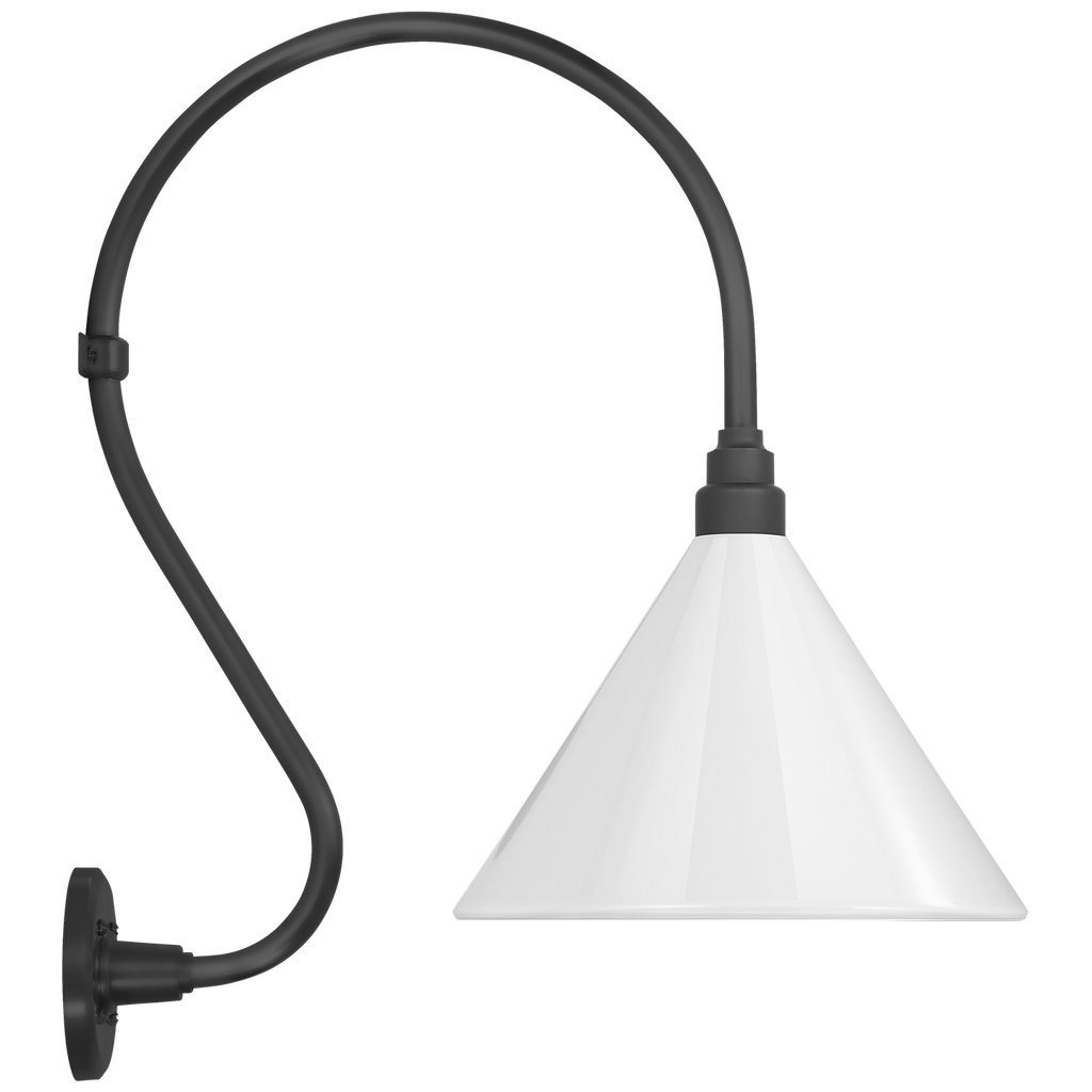 Academy 15" Larrabee Barn Light | Matte Black | 12.5 | 12.5" White Conical Savannah Shade
