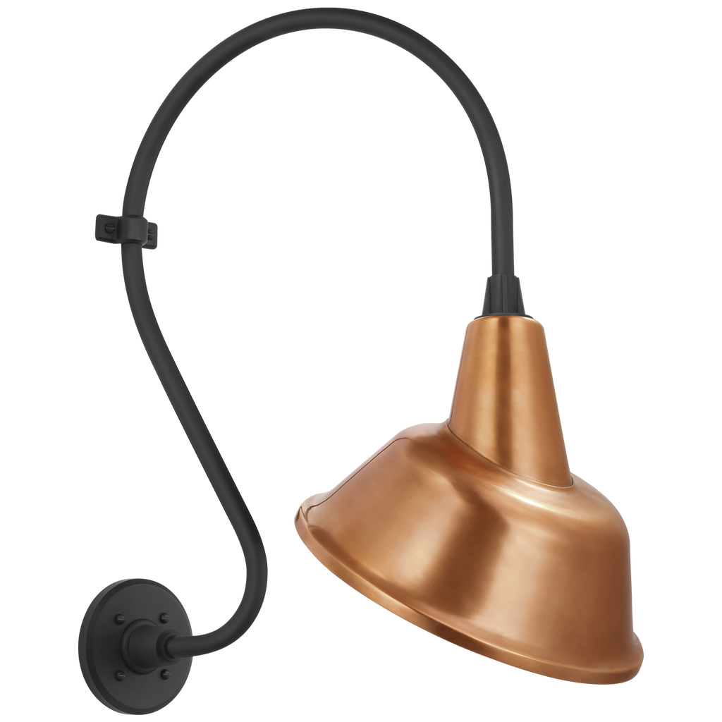 Academy 15" Larrabee Barn Light | Matte Black | 12.5 | 12.5" Soft Copper Tilted Bowers Shade