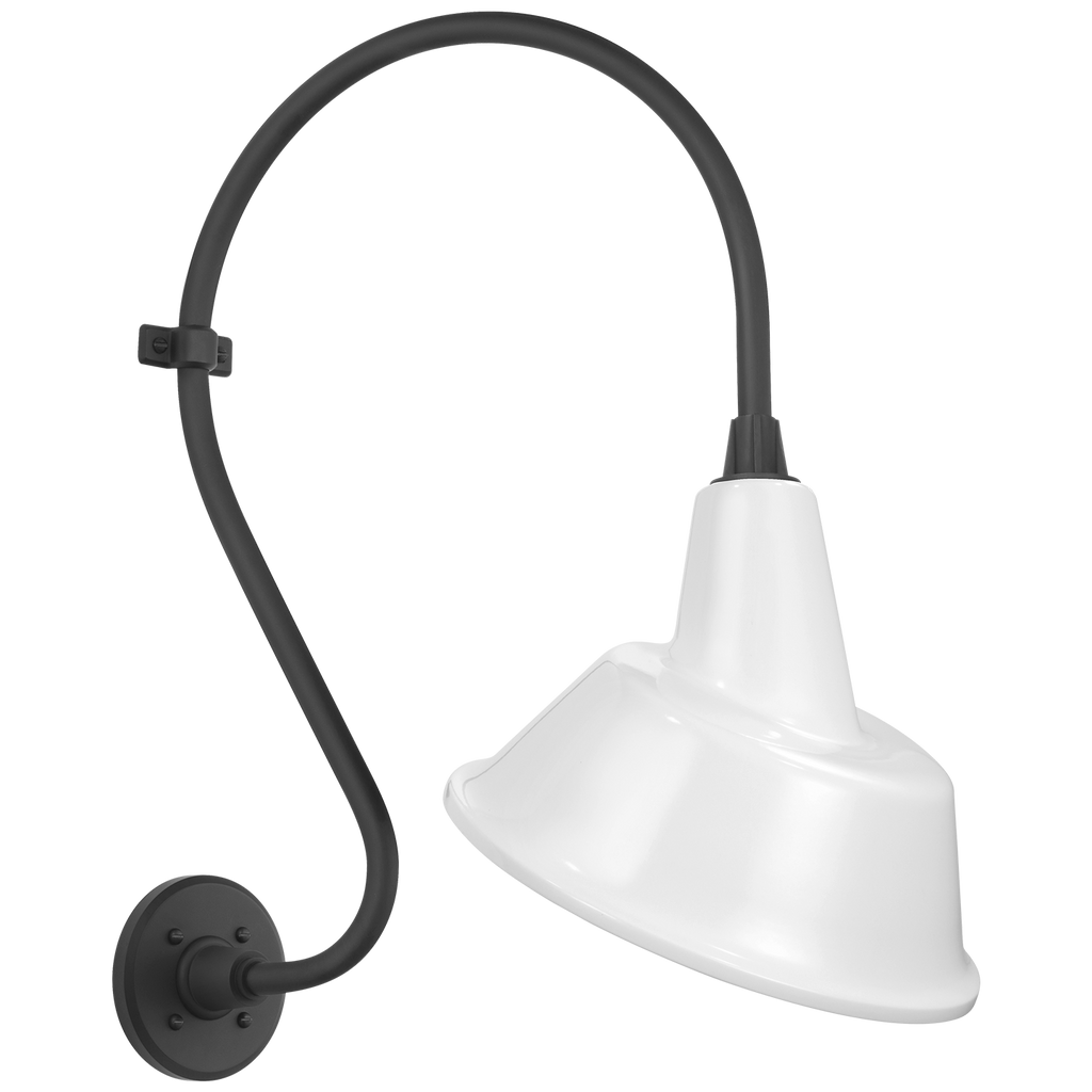 Academy 15" Larrabee Barn Light | Matte Black | 12.5 | 12.5" White Tilted Bowers Shade
