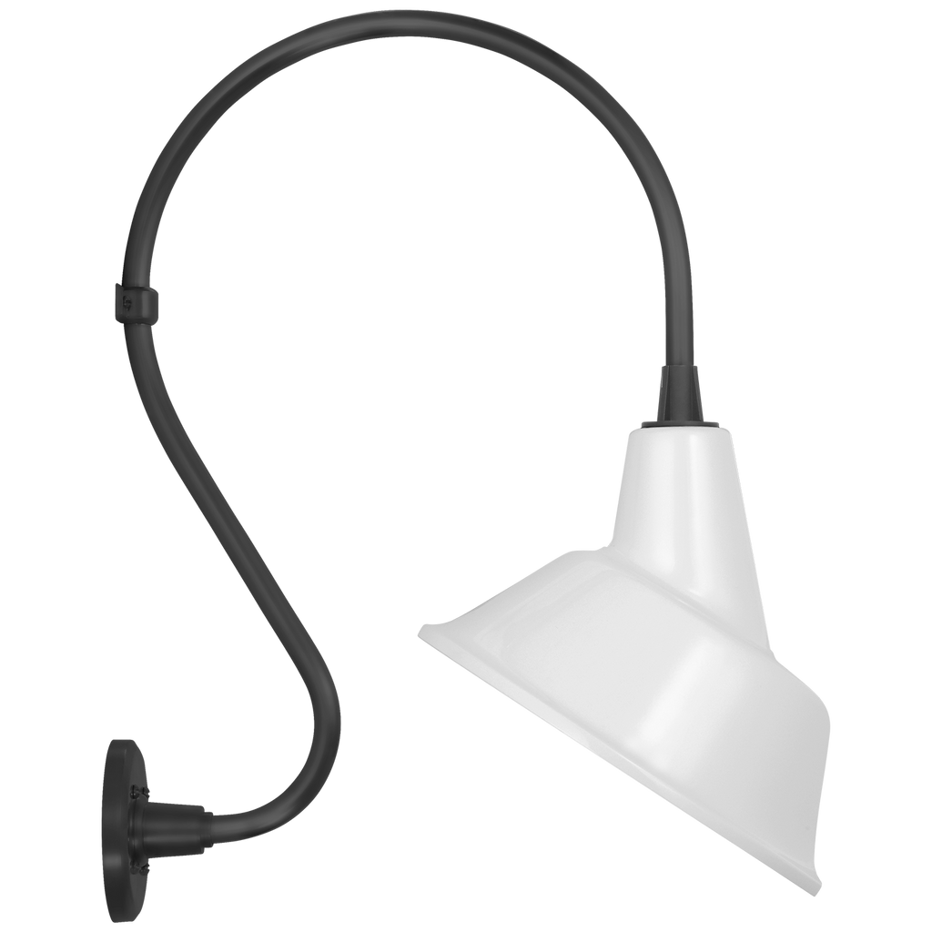 Academy 15" Larrabee Barn Light | Matte Black | 12.5 | 12.5" White Tilted Bowers Shade
