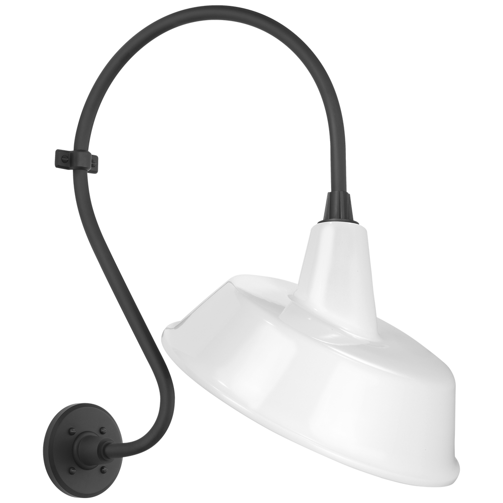Academy 15" Larrabee Barn Light | Matte Black | 16 | 16" White Tilted Bowers Shade