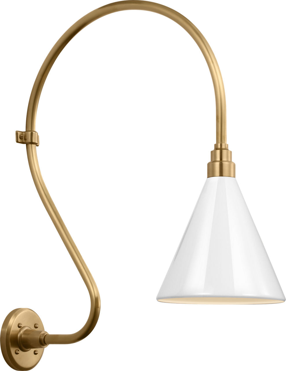 Academy 18" Larrabee Barn Light | Hand-Rubbed Antique Brass | 9 | 9" White Conical Savannah Shade