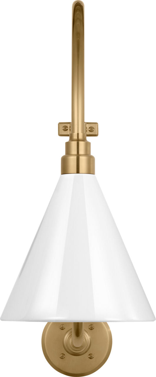 Academy 18" Larrabee Barn Light | Hand-Rubbed Antique Brass | 9 | 9" White Conical Savannah Shade