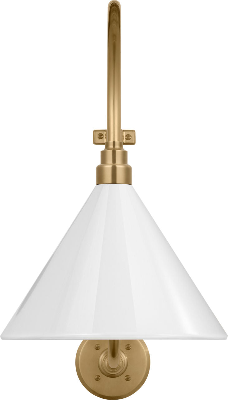Academy 18" Larrabee Barn Light | Hand-Rubbed Antique Brass | 12.5 | 12.5" White Conical Savannah Shade