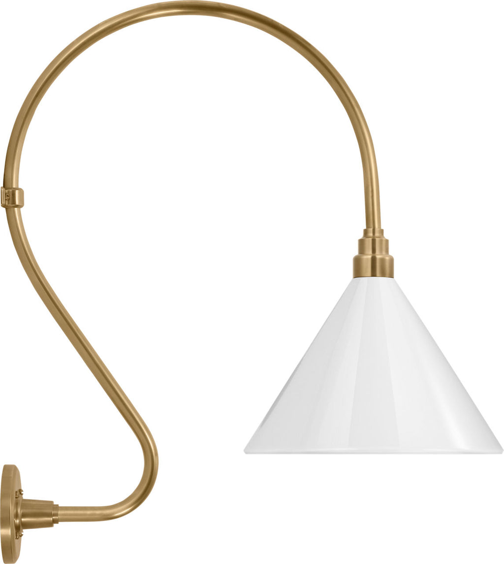 Academy 18" Larrabee Barn Light | Hand-Rubbed Antique Brass | 12.5 | 12.5" White Conical Savannah Shade