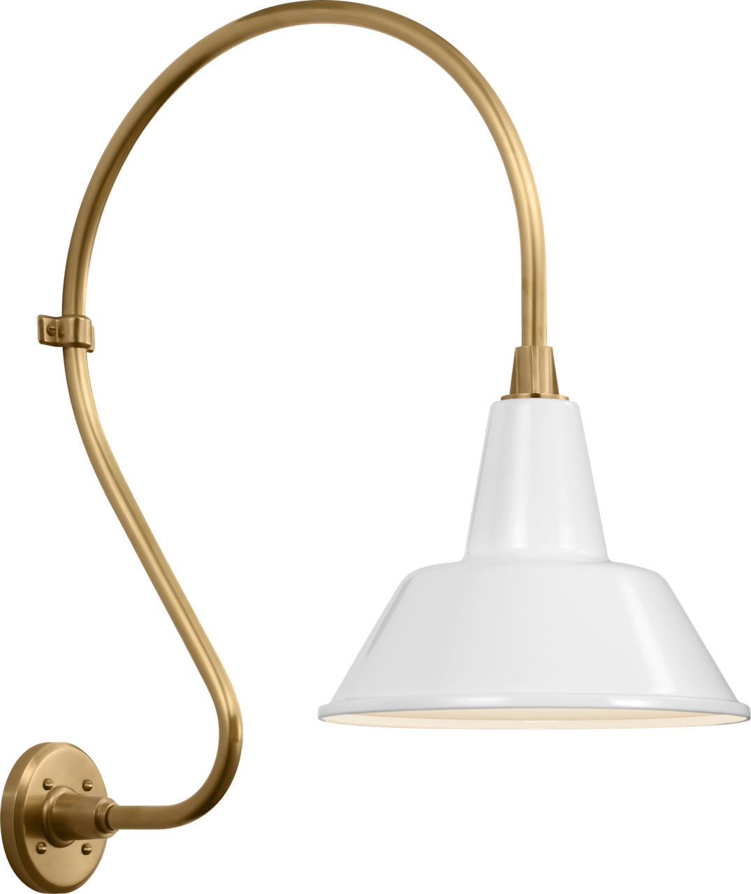 Academy 18" Larrabee Barn Light | Hand-Rubbed Antique Brass | 12.5 | 12.5" White Bowers Shade