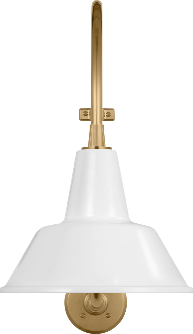 Academy 18" Larrabee Barn Light | Hand-Rubbed Antique Brass | 12.5 | 12.5" White Bowers Shade