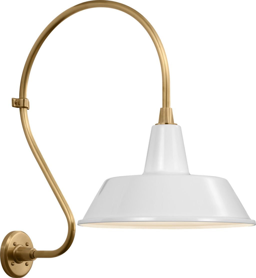 Academy 18" Larrabee Barn Light | Hand-Rubbed Antique Brass | 16 | 16" White Bowers Shade