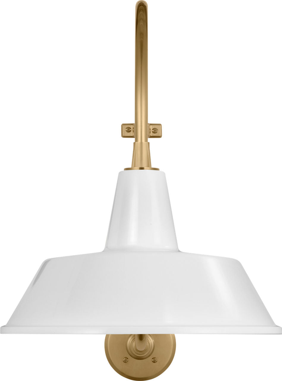 Academy 18" Larrabee Barn Light | Hand-Rubbed Antique Brass | 16 | 16" White Bowers Shade