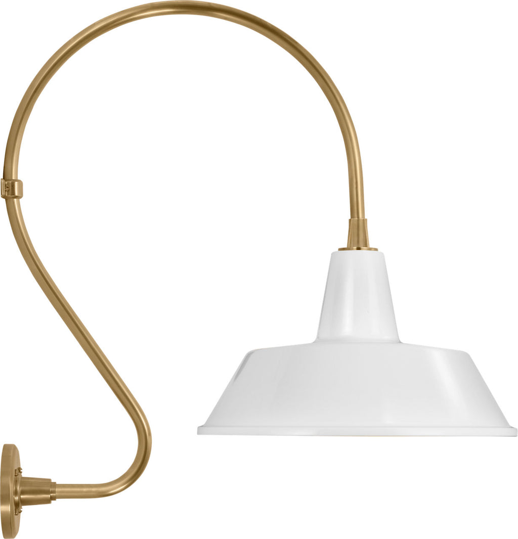 Academy 18" Larrabee Barn Light | Hand-Rubbed Antique Brass | 16 | 16" White Bowers Shade