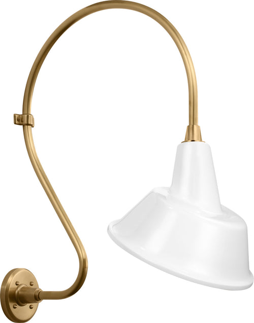 Academy 18" Larrabee Barn Light | Hand-Rubbed Antique Brass | 12.5 | 12.5" White Tilted Bowers Shade
