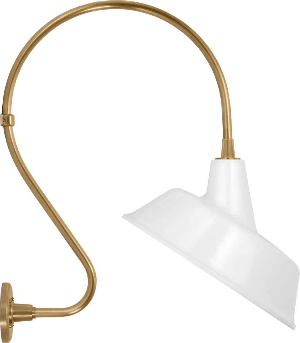 Academy 18" Larrabee Barn Light | Hand-Rubbed Antique Brass | 16 | 16" White Tilted Bowers Shade