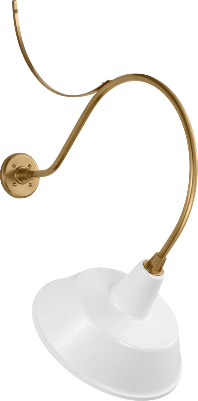 Academy 26.5" Anchored Larrabee Barn Light | Hand-Rubbed Antique Brass | 16 | 16" White Bowers Shade