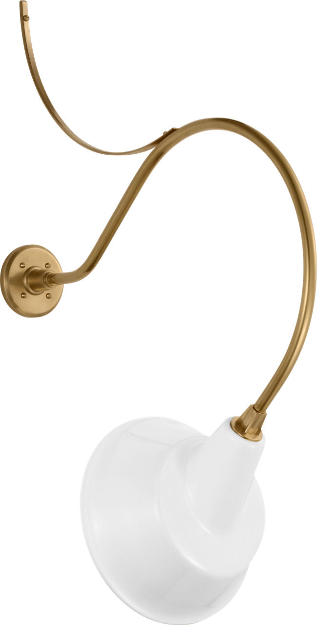 Academy 26.5" Anchored Larrabee Barn Light | Hand-Rubbed Antique Brass | 12.5 | 12.5" White Tilted Bowers Shade