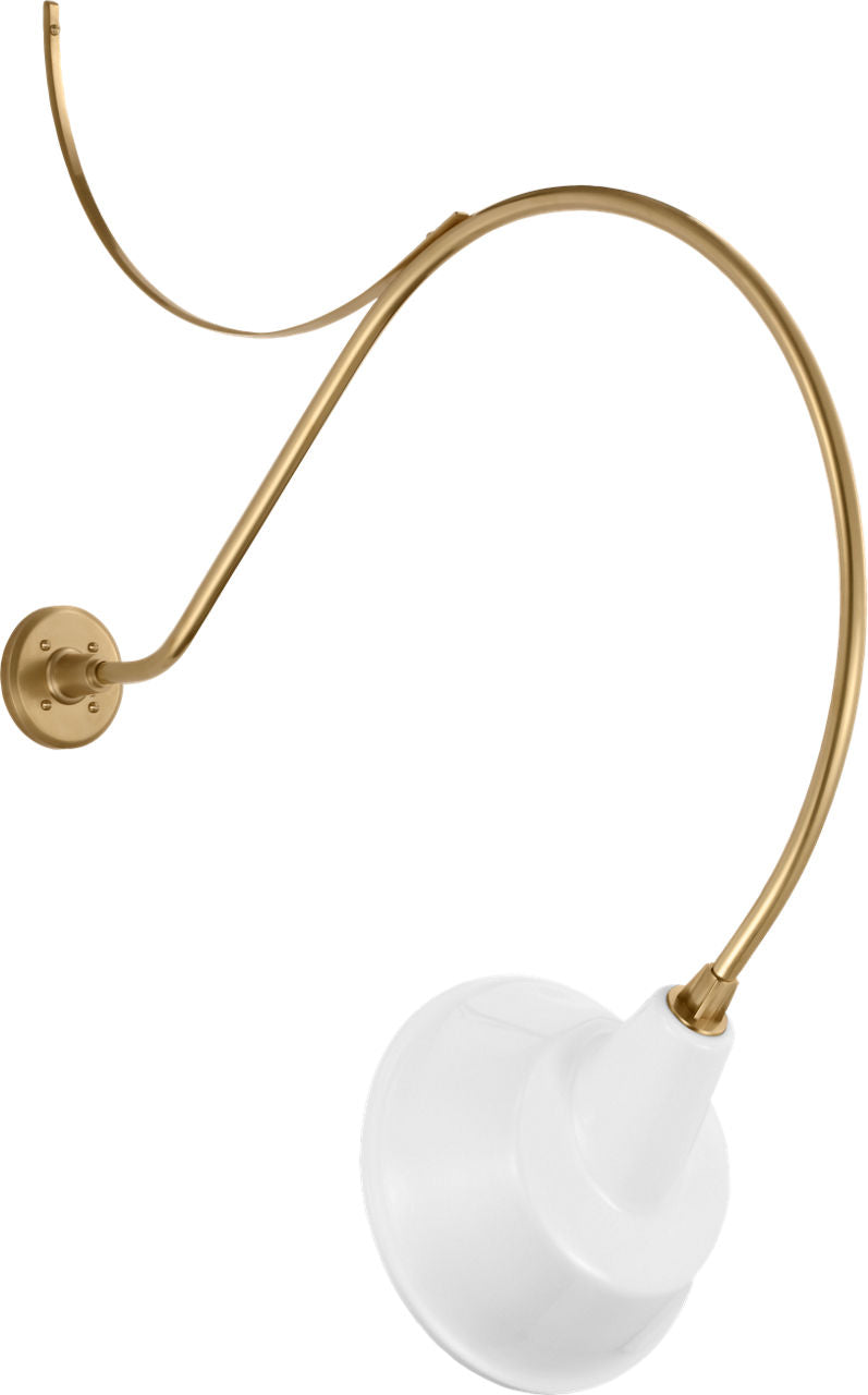 Academy 36" Anchored Larrabee Barn Light | Hand-Rubbed Antique Brass | 12.5 | 12.5" White Tilted Bowers Shade