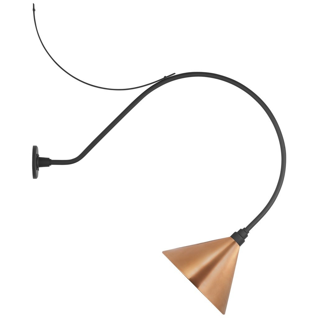 Academy 36" Anchored Larrabee Barn Light | Matte Black | 12.5 | 12.5" Soft Copper Conical Savannah Shade
