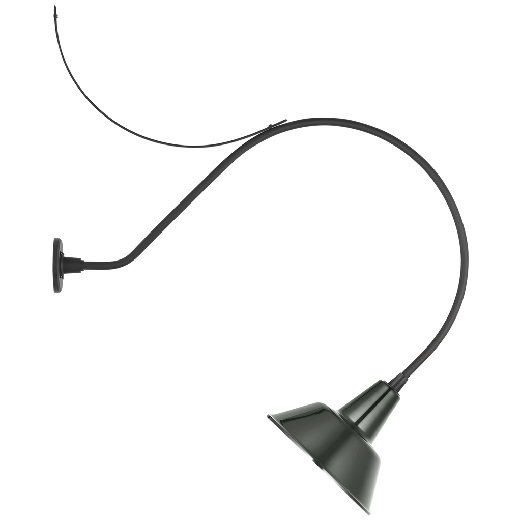 Academy 36" Anchored Larrabee Barn Light | Matte Black | 12.5 | 12.5" Green Bowers Shade