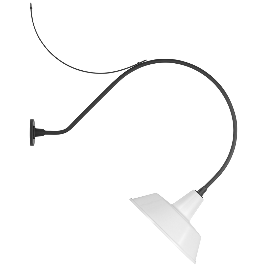 Academy 36" Anchored Larrabee Barn Light | Matte Black | 16 | 16" White Bowers Shade