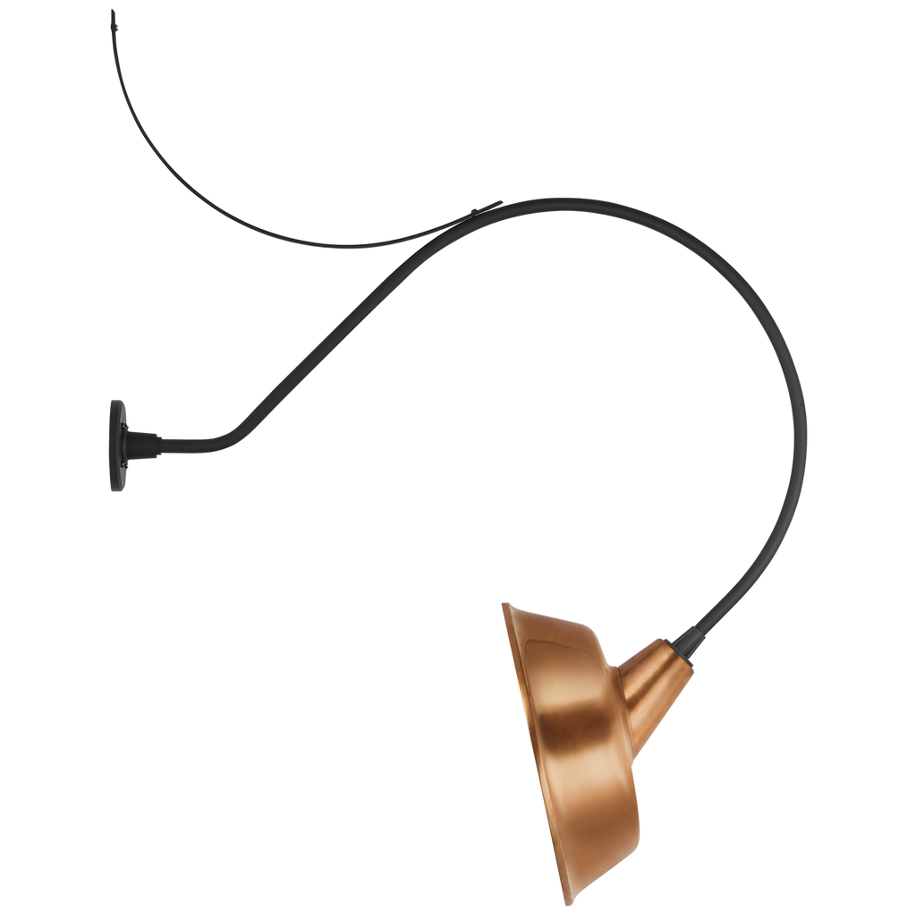 Academy 36" Anchored Larrabee Barn Light | Matte Black | 16 | 16" Soft Copper Tilted Bowers Shade