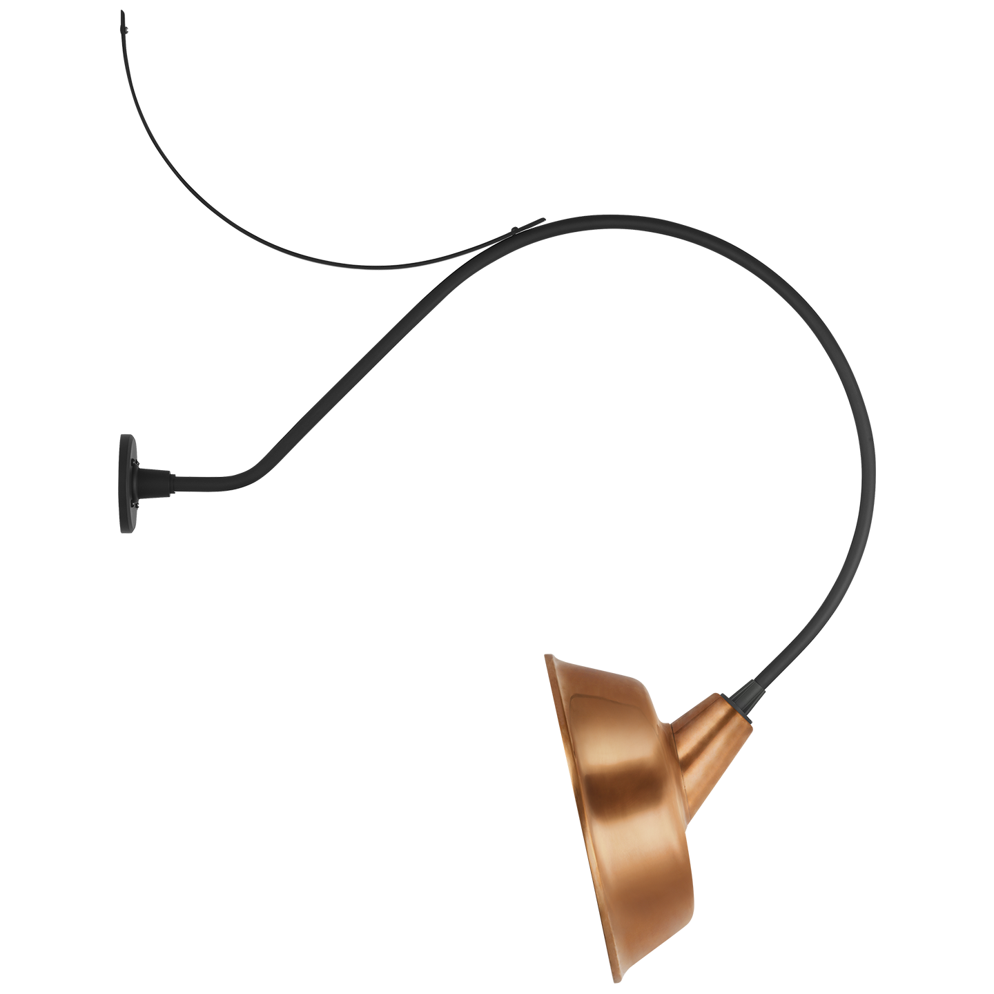 Academy 36" Anchored Larrabee Barn Light | Matte Black | 16 | 16" Soft Copper Tilted Bowers Shade