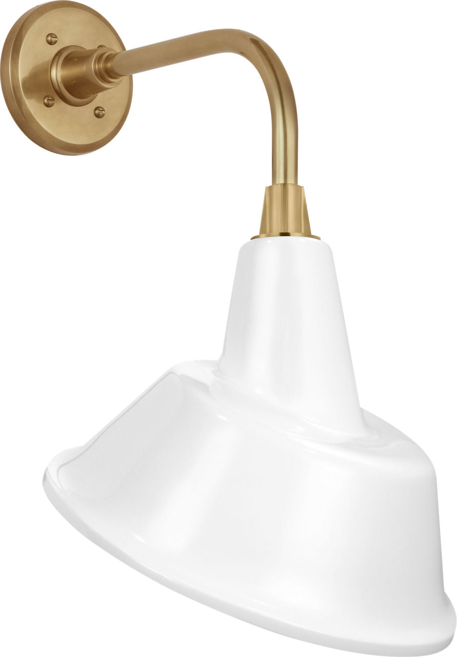 Academy 11" Rex Barn Light | Hand-Rubbed Antique Brass | 12.5 | 12.5" White Tilted Bowers Shade