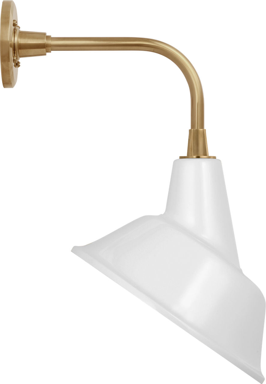 Academy 11" Rex Barn Light | Hand-Rubbed Antique Brass | 12.5 | 12.5" White Tilted Bowers Shade