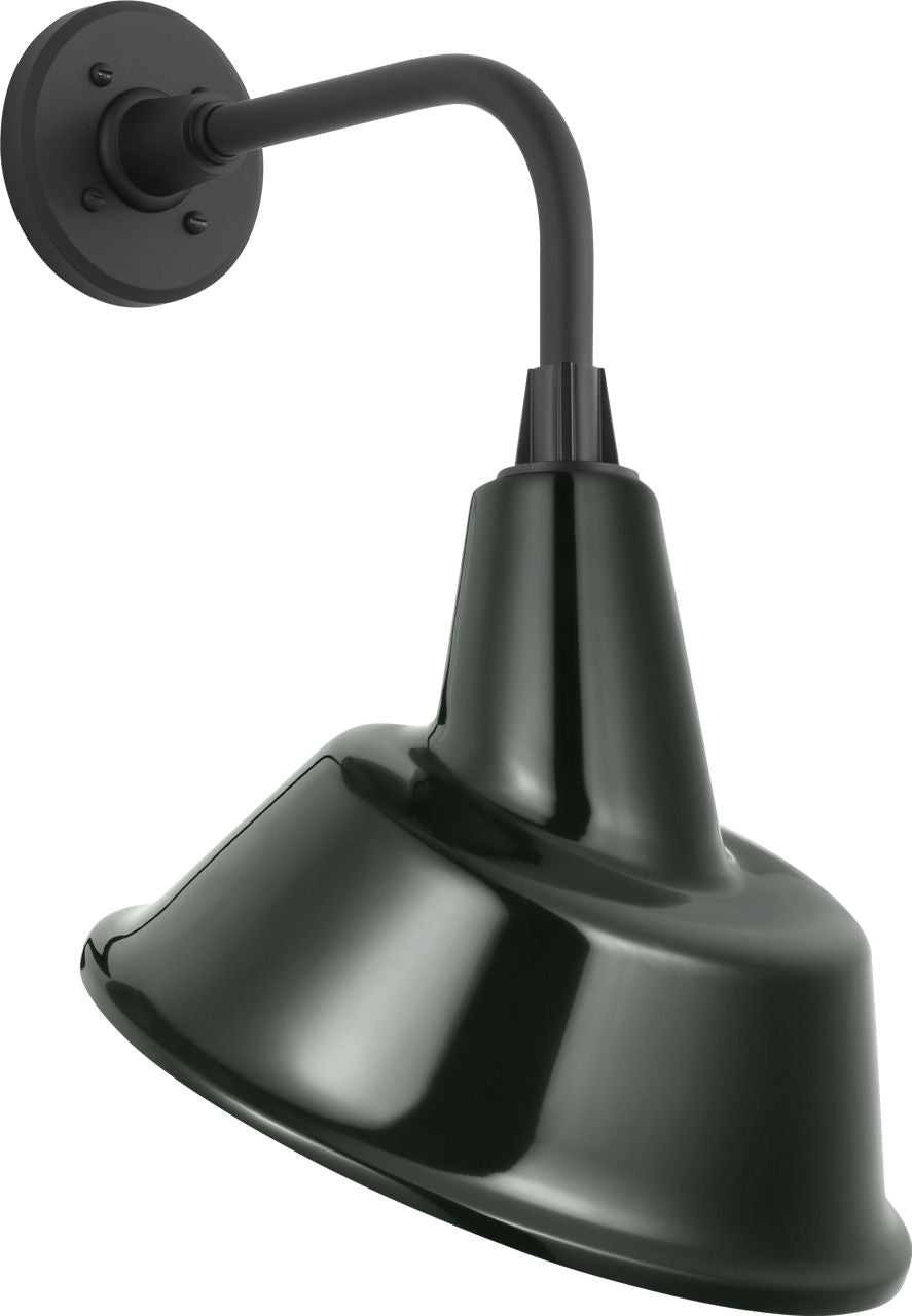 Academy 11" Rex Barn Light | Matte Black | 12.5 | 12.5" Green Tilted Bowers Shade