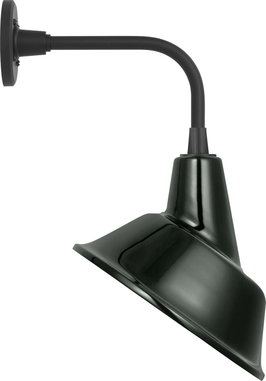 Academy 11" Rex Barn Light | Matte Black | 12.5 | 12.5" Green Tilted Bowers Shade