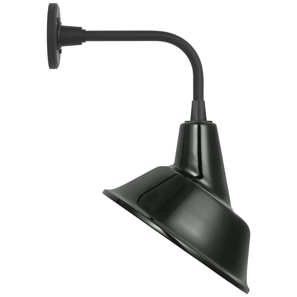 Academy 11" Rex Barn Light | Matte Black | 12.5 | 12.5" Green Tilted Bowers Shade