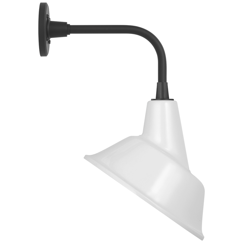 Academy 11" Rex Barn Light | Matte Black | 12.5 | 12.5" White Tilted Bowers Shade