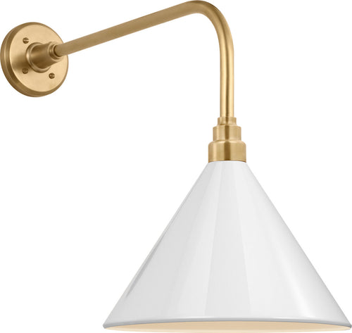 Academy 20" Rex Barn Light | Hand-Rubbed Antique Brass | 12.5 | 12.5" White Conical Savannah Shade