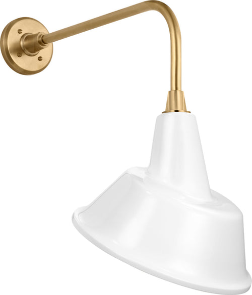 Academy 20" Rex Barn Light | Hand-Rubbed Antique Brass | 12.5 | 12.5" White Tilted Bowers Shade