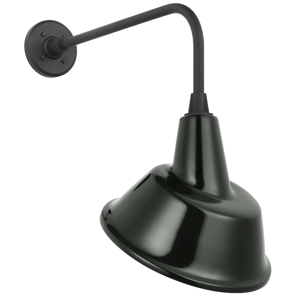 Academy 20" Rex Barn Light | Matte Black | 12.5 | 12.5" Green Tilted Bowers Shade