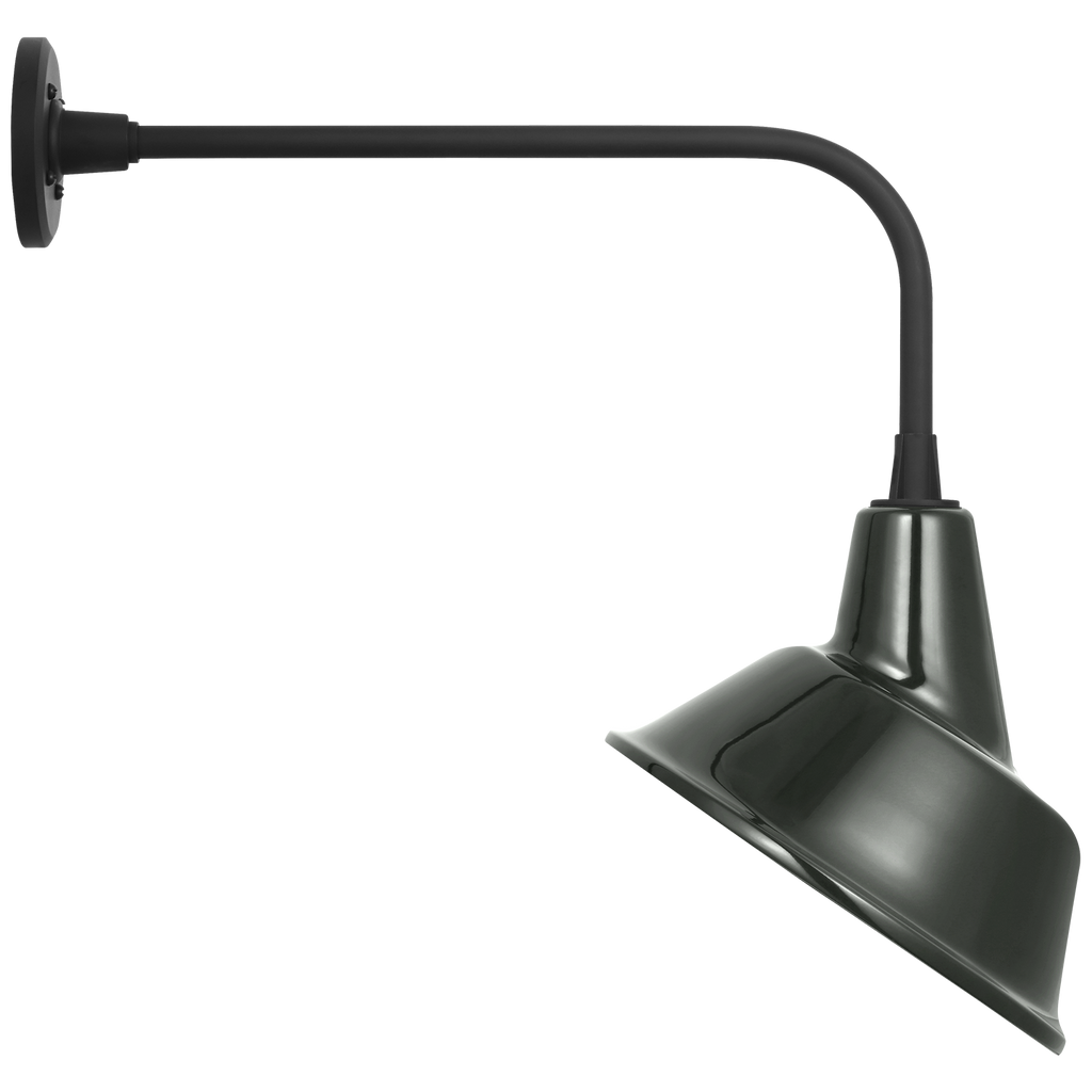 Academy 20" Rex Barn Light | Matte Black | 12.5 | 12.5" Green Tilted Bowers Shade