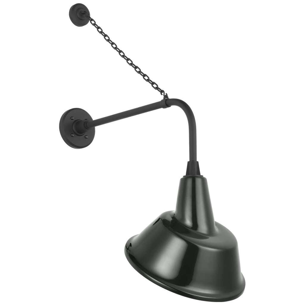 Academy 20" Anchored Rex Barn Light | Matte Black | 12.5 | 12.5" Green Tilted Bowers Shade